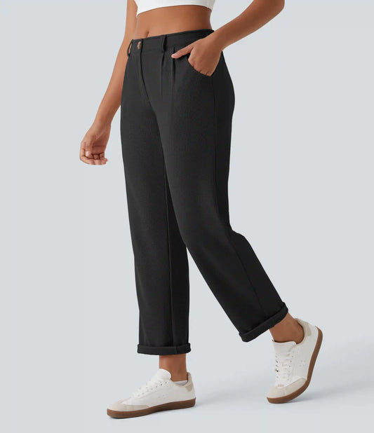 Mid Rise Zipper Pocket Waffle Casual Pants