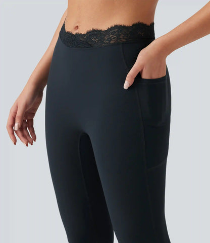 Halara UltraSculpt™ V-Shaped High Waisted Contrast Lace Bootcut Yoga Leggings with Pockets