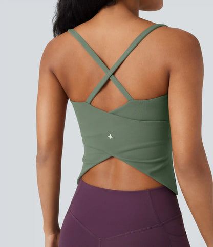 Scoop Neck Crisscross Back Crossover Hem Yoga Cami Top