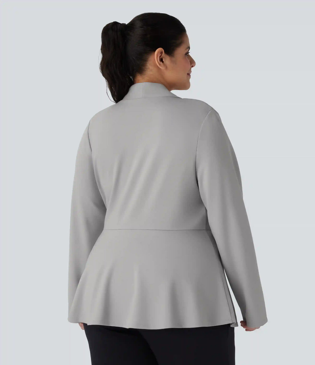 Plus Size V Neck Long Sleeve Single Front Work Peplum Jacket