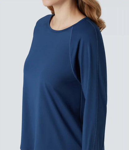 Round Neck Long Sleeve Thumb Hole Contrast Mesh Workout Sports Top