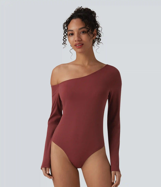 SoftlyZero™ Airy One Shoulder Long Sleeve Built-in Bra InstantCool Casual Bodysuit