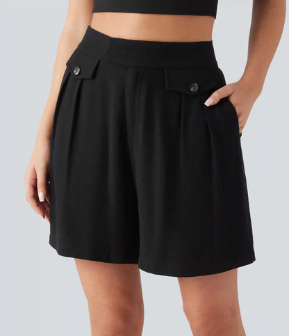 High Waisted Casual Linen-Blend Shorts 6'' with Pockets