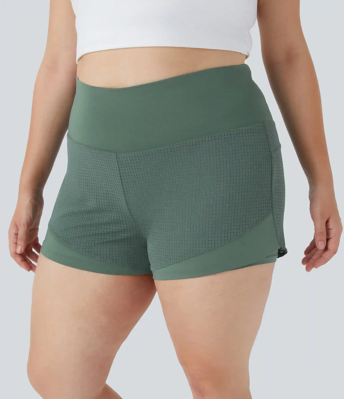 High Waisted Back Waistband Pocket 2-in-1 Yoga Plus Size Shorts