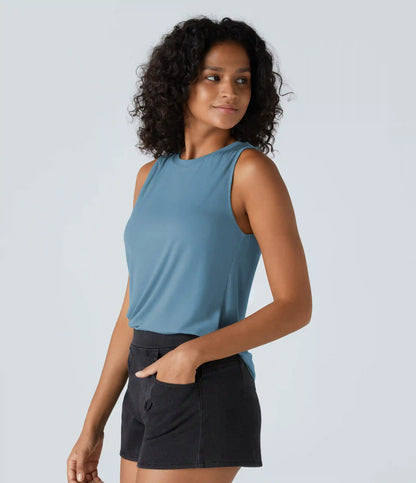 Ribbed Round Neck Basic Casual Tank Top