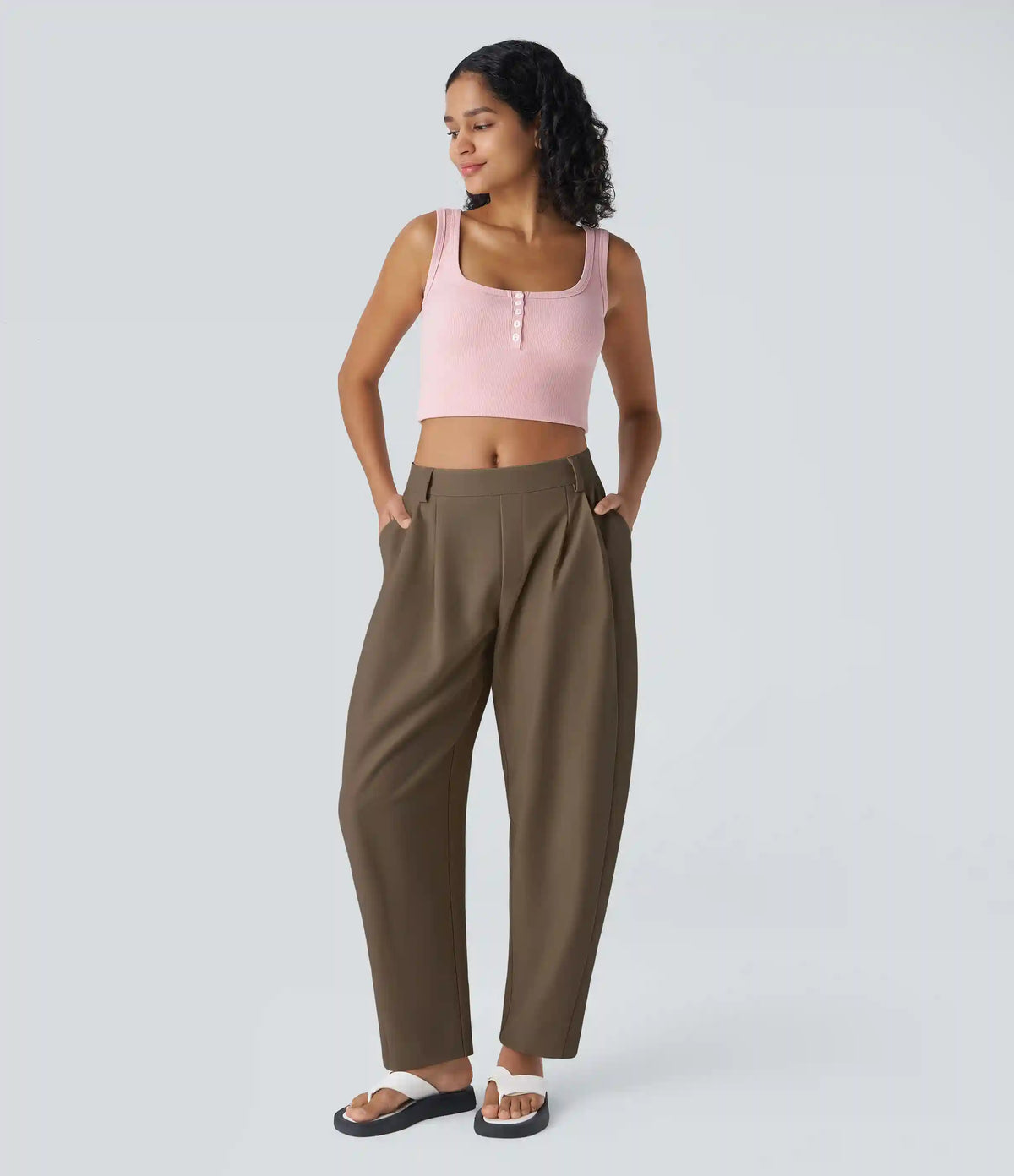 Mid Rise Pocket Barrel Leg Baggy Work Pants