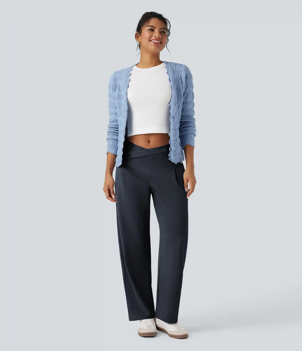Halara Flex™ DayStretch Asymmetric Mid Rise Barrel Leg Work Pants with Pockets