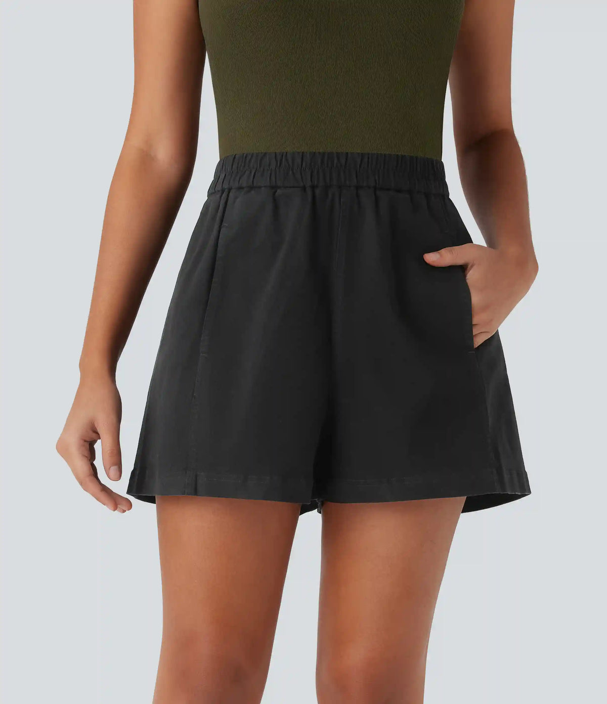 High Waisted Pocket Washed Casual Cotton Shorts