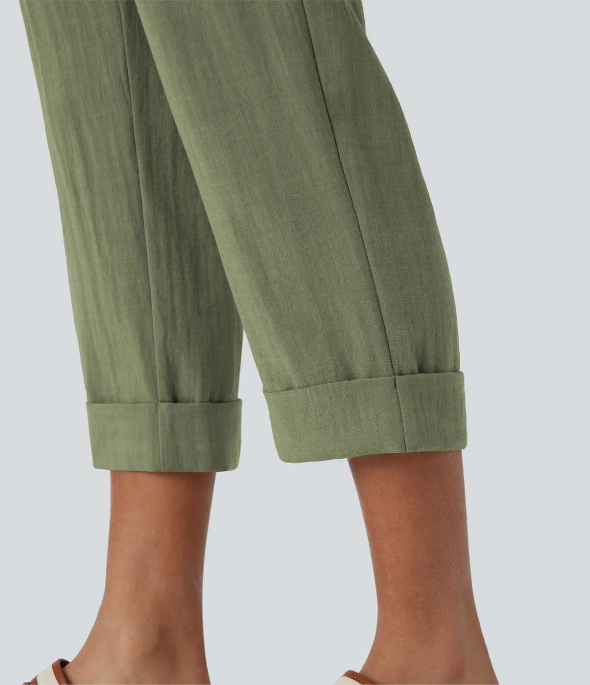 High Waisted Zipper Pocket Cropped Linen-Feel Pants