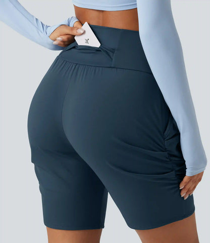 SoftlyZero™ Airy High Waisted Ruched InstantCool Yoga Shorts 7'' with Pockets