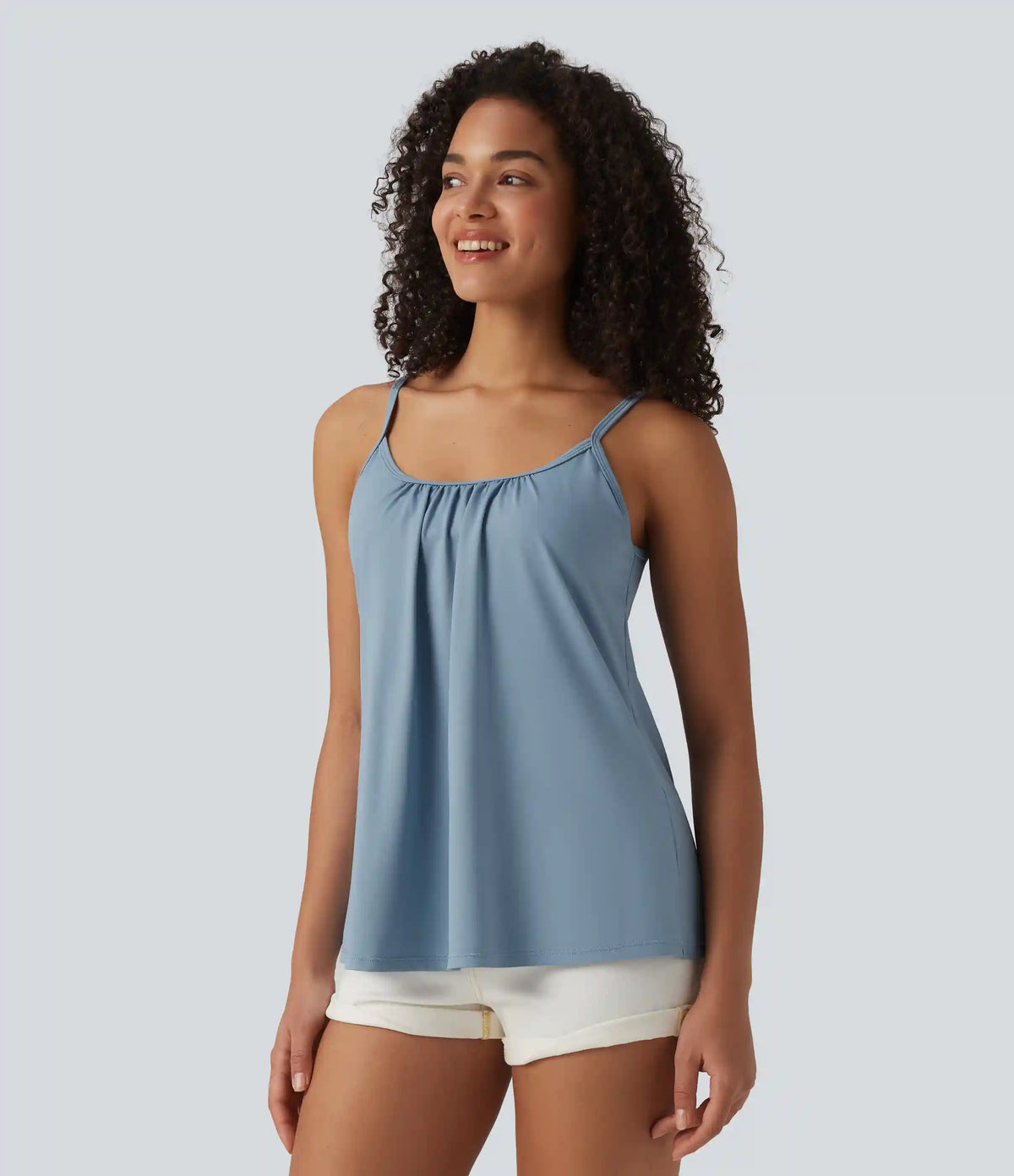 Adjustable Straps Ruched 2-in-1 Built-in Bra Casual Cami Top