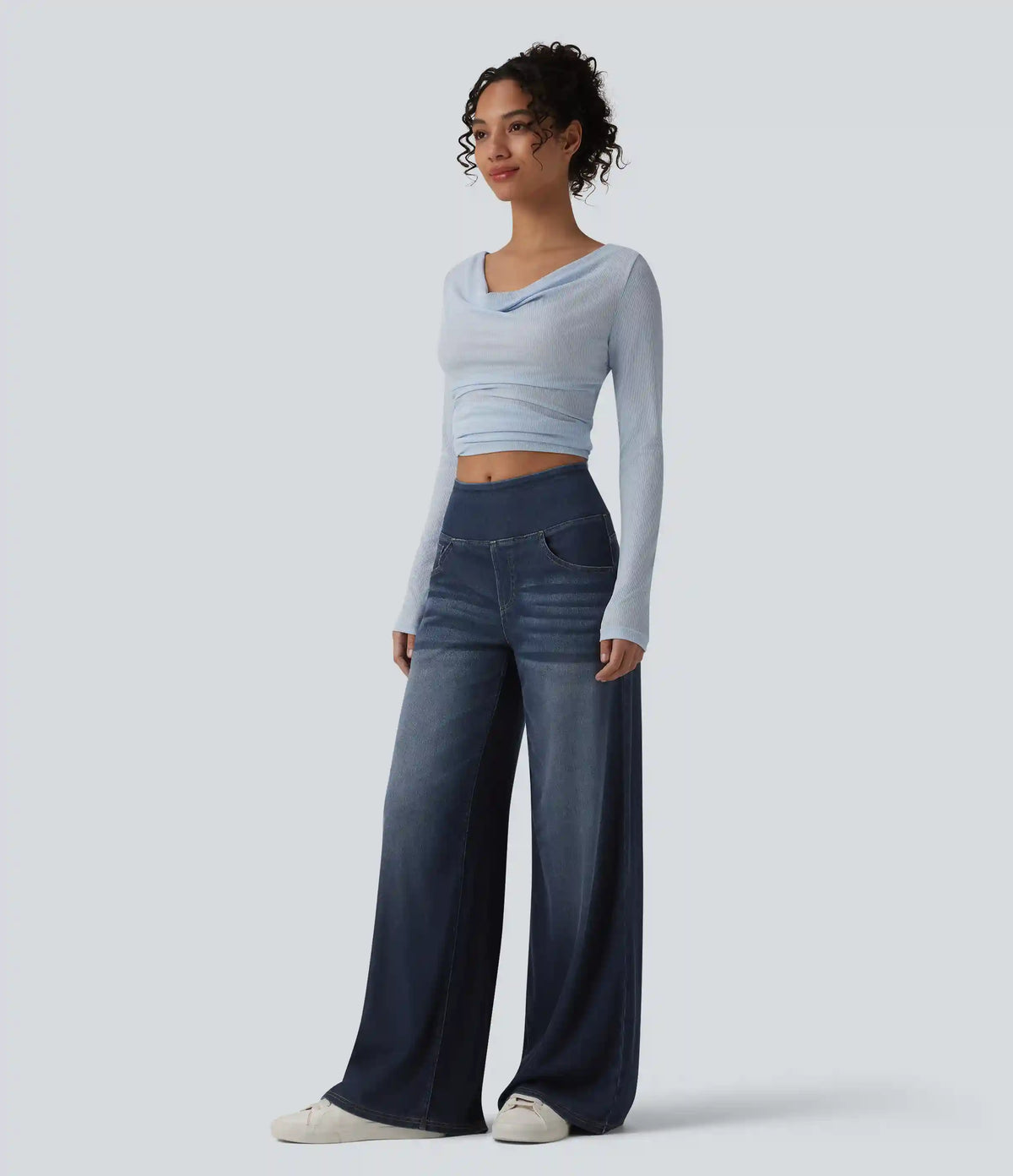 Halara Flex™ Mid Rise Draped Lyocell Washed Casual Baggy Wide Leg Jeans with Pockets