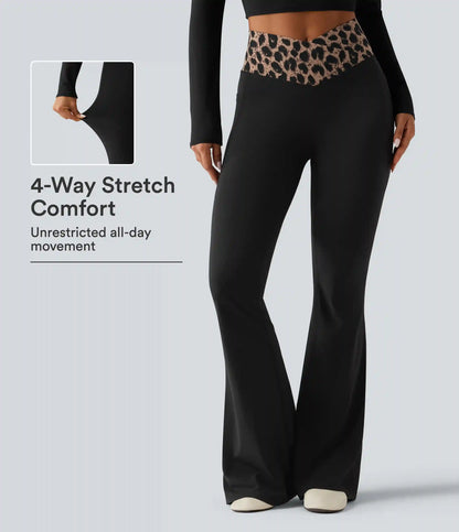 Halara UltraSculpt™ Leopard Print High Waisted Crossover InstantCool Casual Flare Pants with Pockets