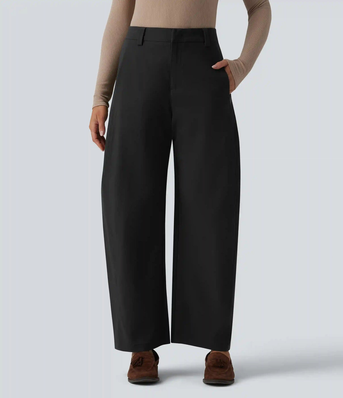 Mid Rise Work Barrel Leg Pants with Pockets