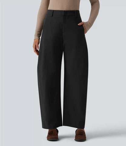 Mid Rise Work Barrel Leg Pants with Pockets