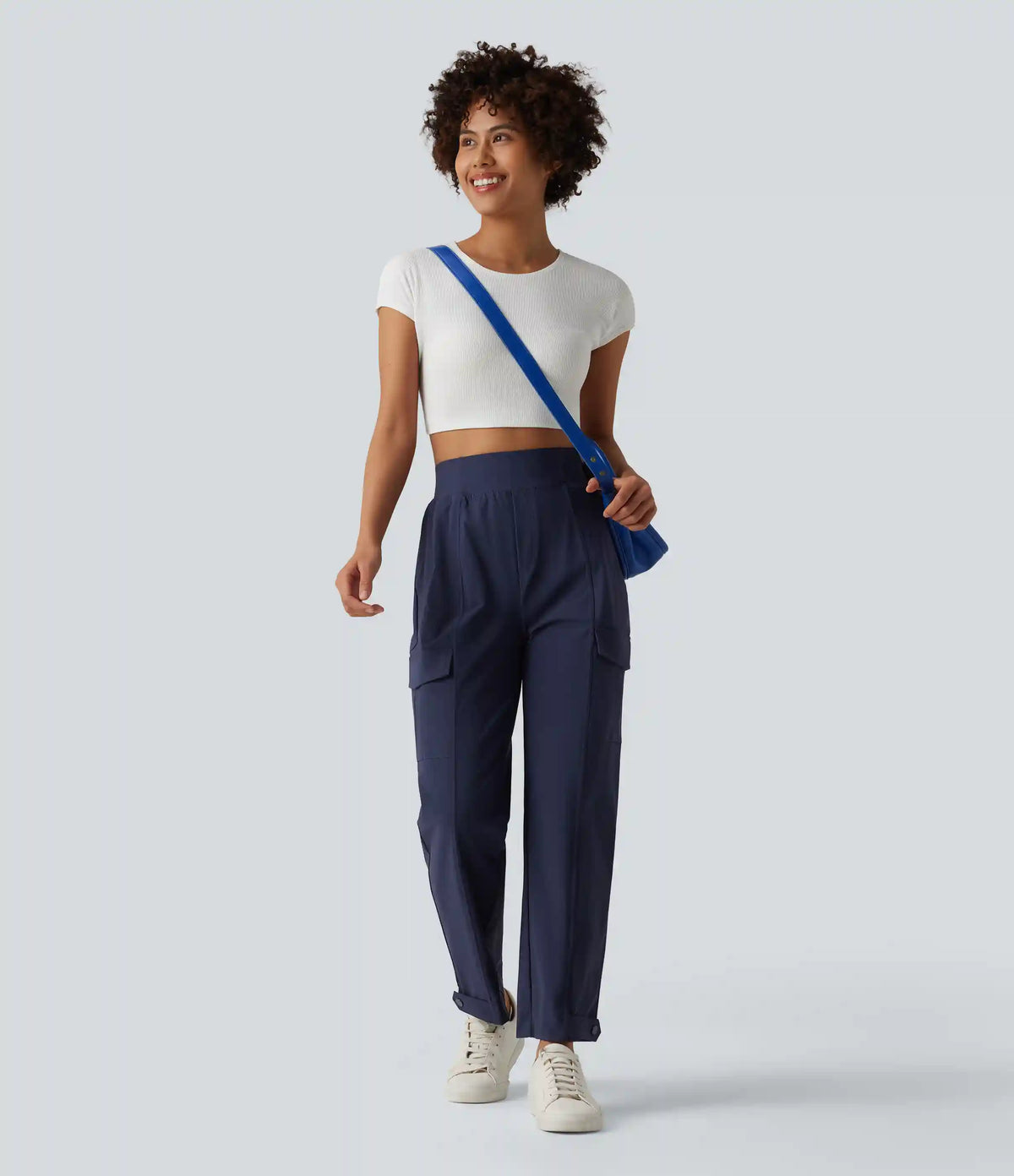 High Waisted Adjustable Hem Quick Dry InstantCool Casual Cargo Pants with Pockets-UPF40+
