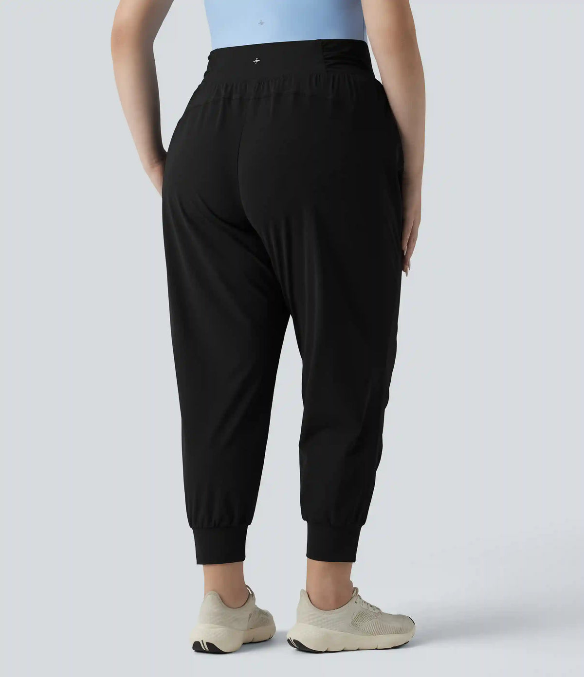 Plus Size High Waisted Drawstring Ruched Tapered Quick Dry InstantCool Dance Joggers with Pockets-UPF40+