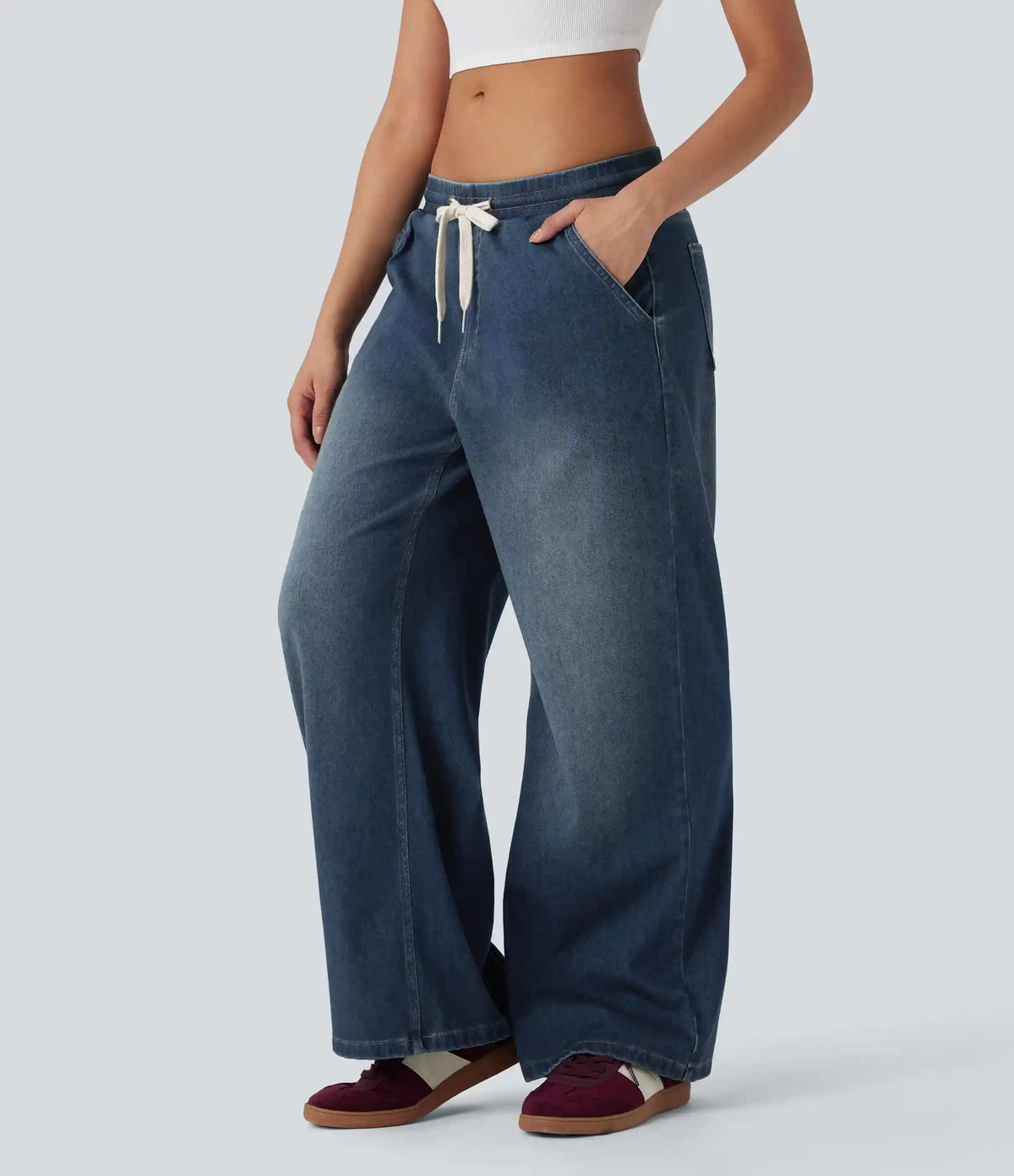 Halara Flex™ Low Rise Drawstring Stretchy Knit Casual Baggy Sweatpants Jeans with Multiple Pockets