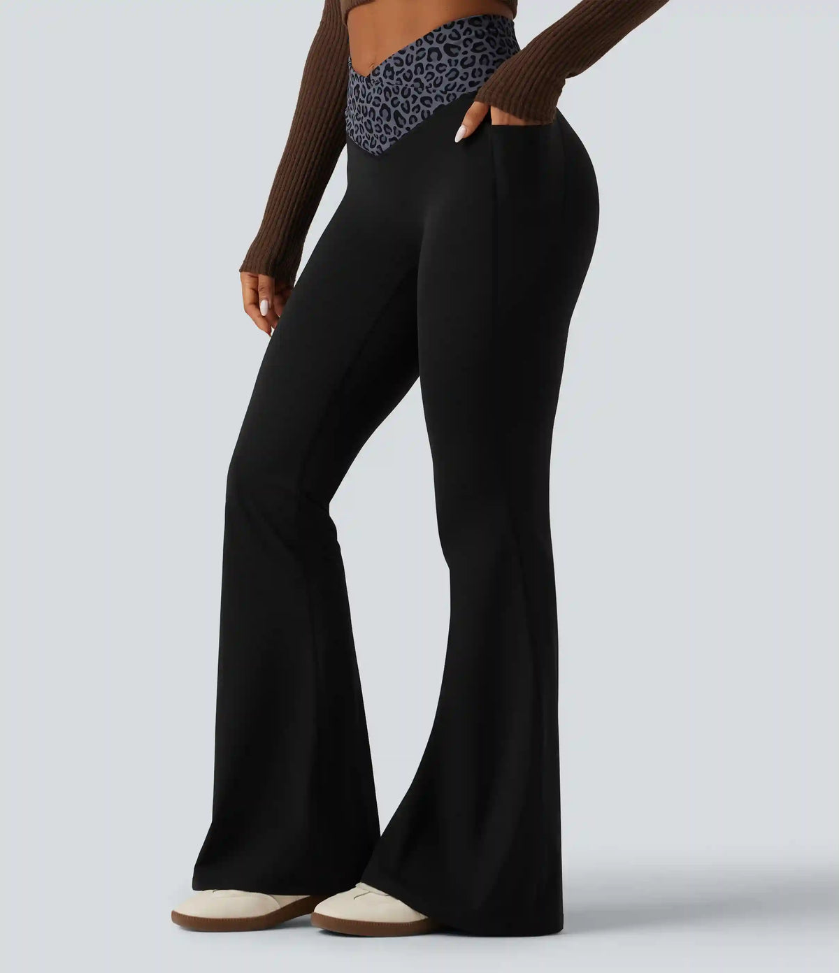 Halara UltraSculpt™ Leopard Print High Waisted Crossover InstantCool Casual Flare Pants with Pockets