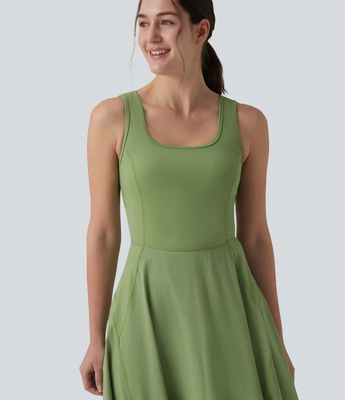 Breezeful™ Square Neck Crisscross Backless Built-in Bra 2-in-1 Midi Quick Dry Dance Active Dress with Pocket-Easy Peezy
