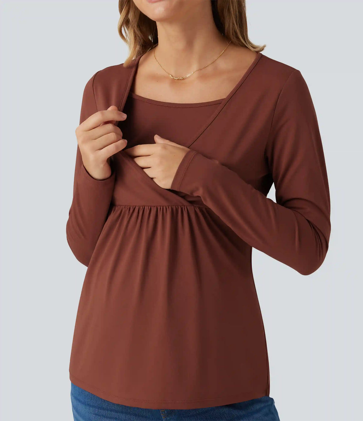 Boat Neck Long Sleeve Crossover Casual Maternity Top