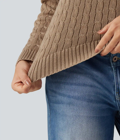 Cable Knit V Neck Long Sleeve Work Sweater