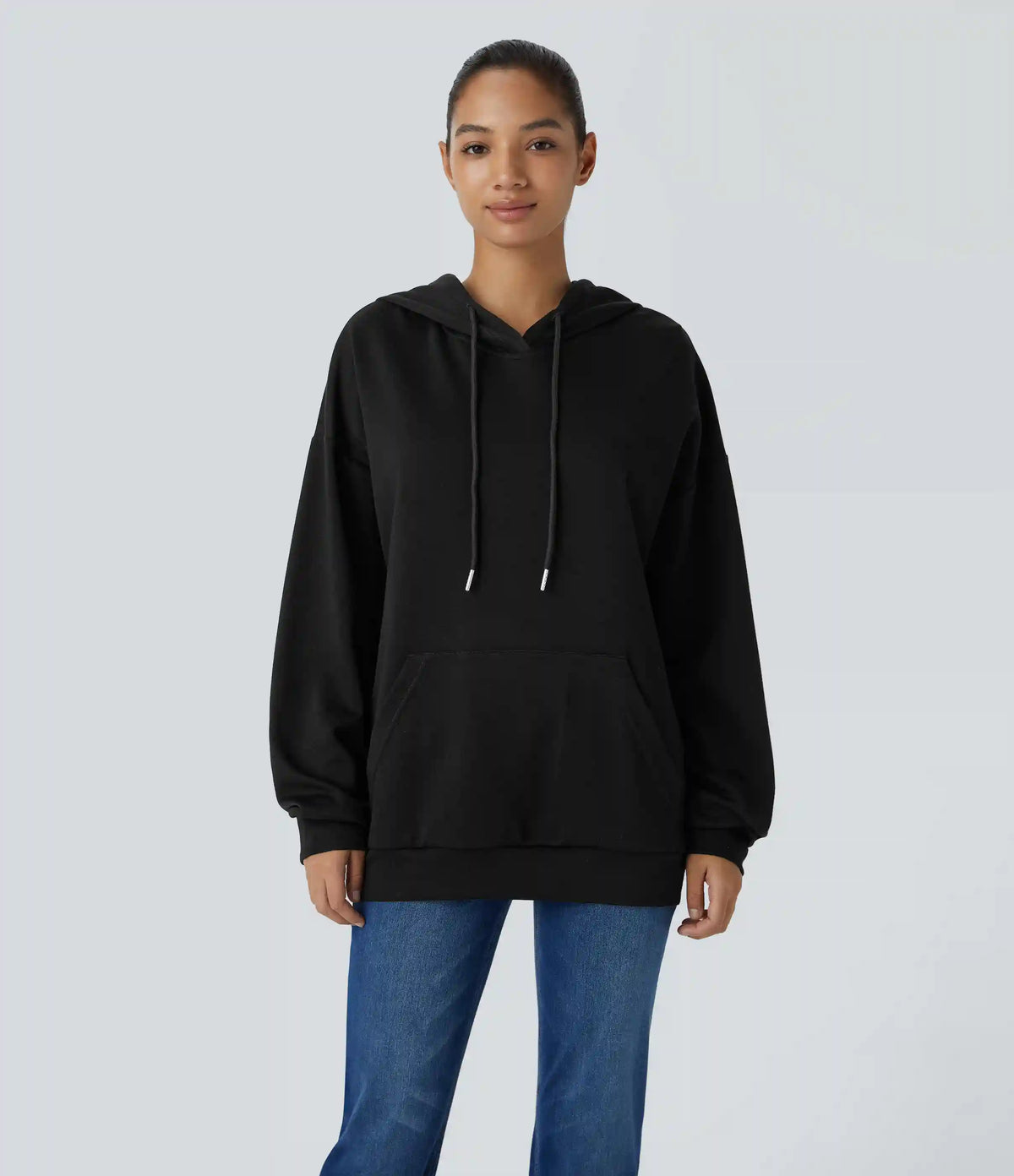 Hooded Drawstring Long Sleeve Kangaroo Pocket Crossover Casual Sweatshirt
