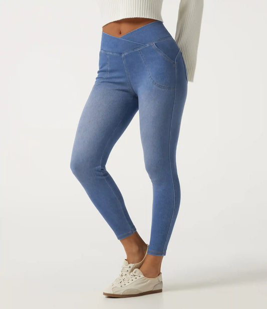 Halara Flex™ High Waisted Crossover Denim Casual Leggings with Pockets