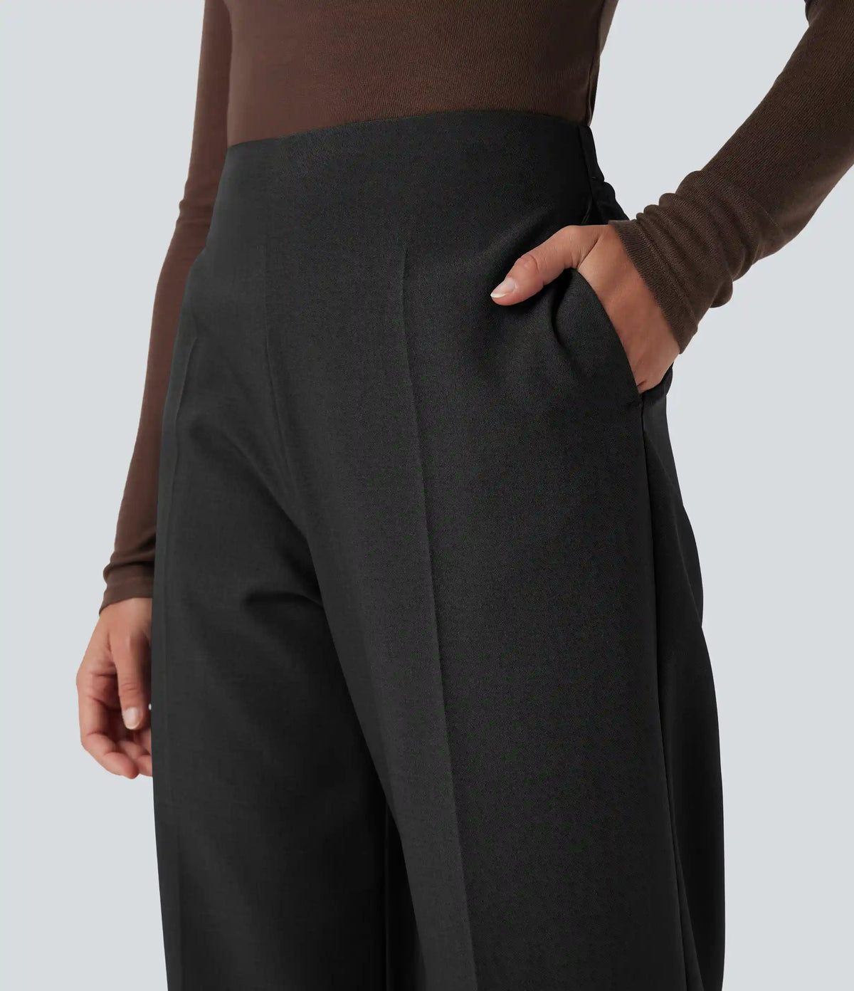High Waisted Zipper Straight Leg Work Pants with Pockets