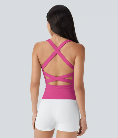 SoftlyZero™ Airy Square Neck Cropped InstantCool Running Tank Top-Longer Length