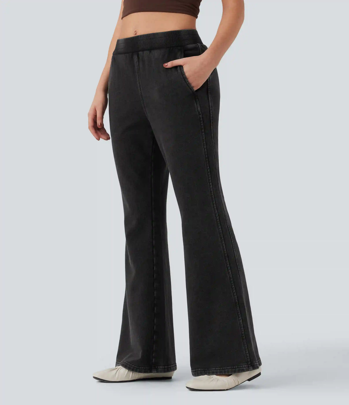 Halara Flex™ Mid Rise French Terry Casual Flare Sweatpants Jeans with Pockets