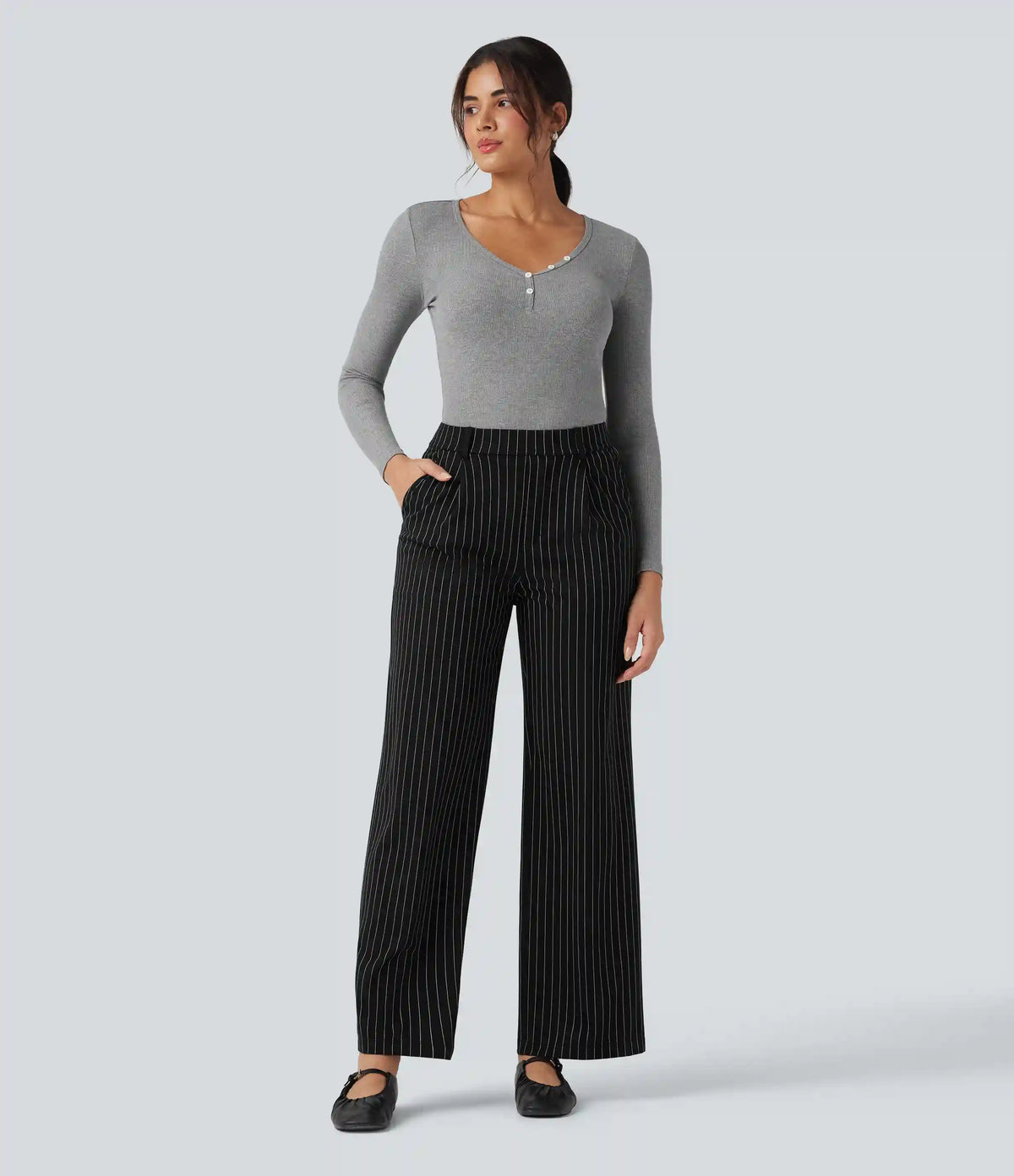 Halara Flex™ High Waisted Straight Leg InstantCool Stripe Work Pants with Pockets
