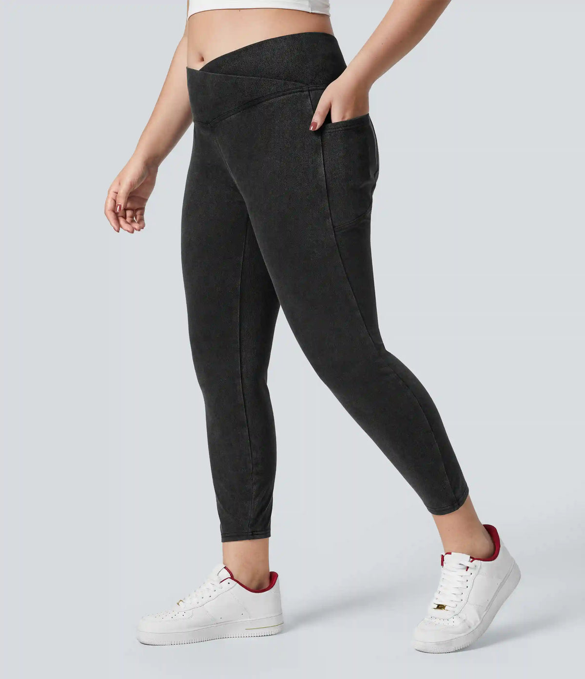 Halara Flex™ Crossover Pocket Washed Denim Work Plus Size Leggings
