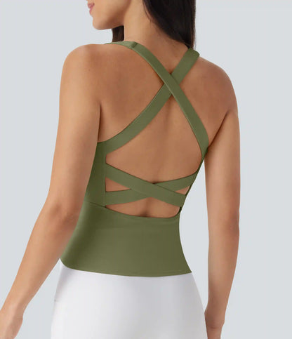 SoftlyZero™ Airy Square Neck Cropped InstantCool Running Tank Top-Longer Length