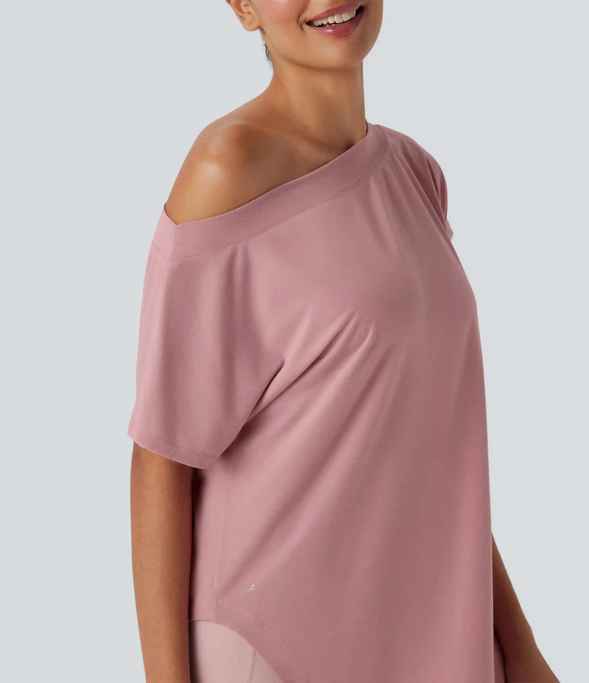 One Shoulder Short Sleeve Curved Hem High Low Quick Dry Yoga Sports Top