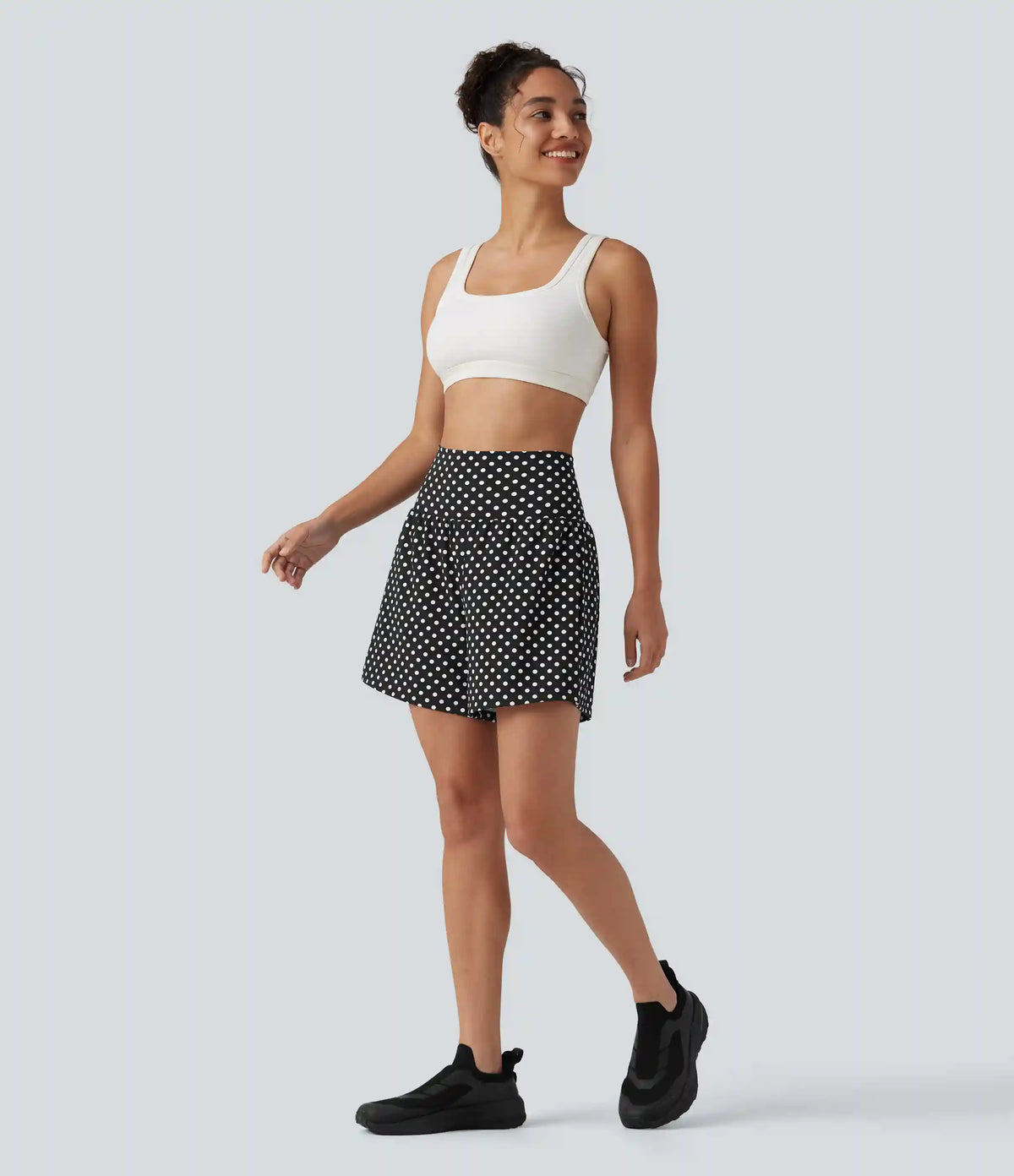 High Waisted 2-in-1 Polka Dot Yoga Shorts 5'' with Pockets
