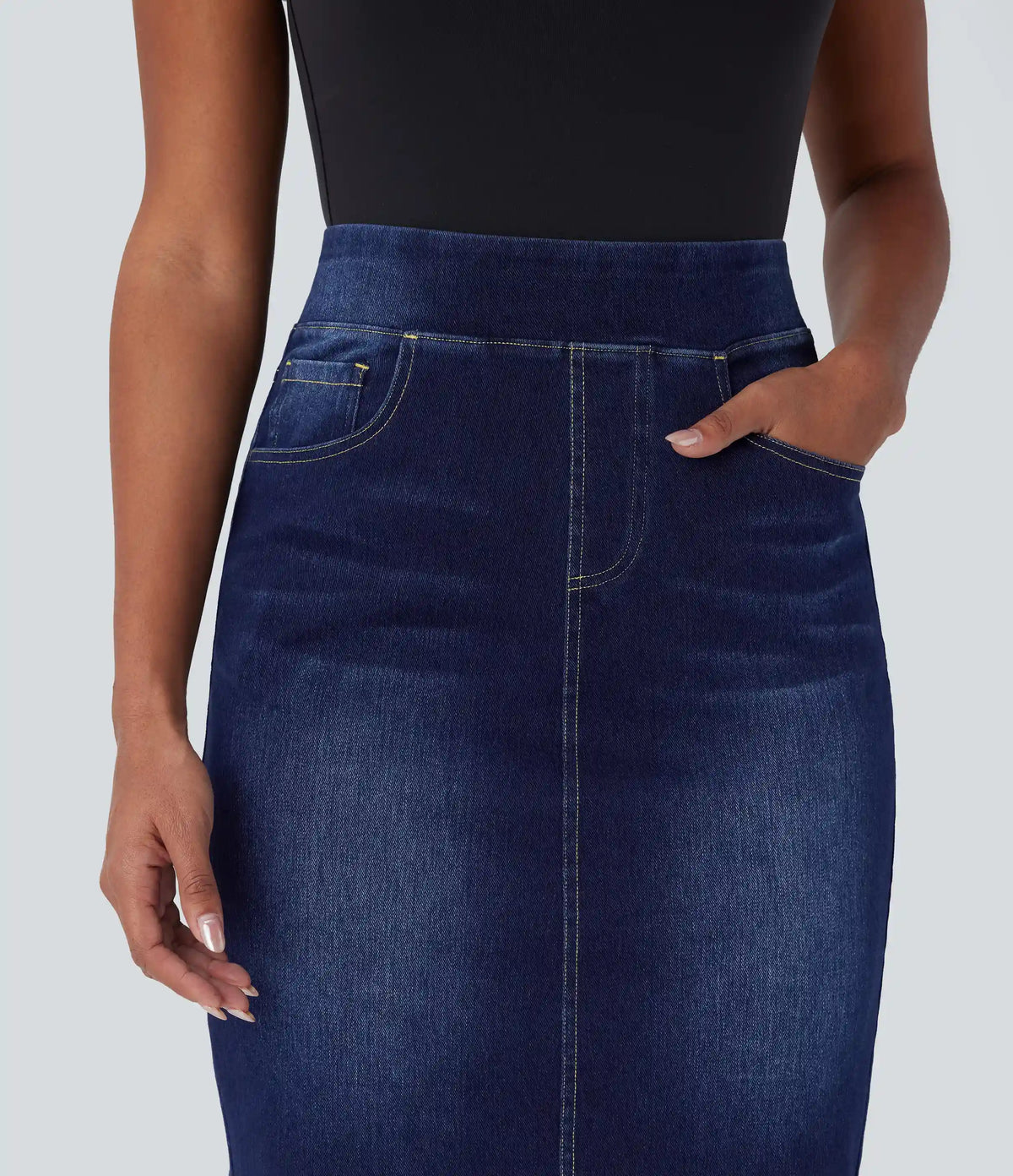 Halara Flex™ High Waisted Pockets Washed Denim Casual Skirt