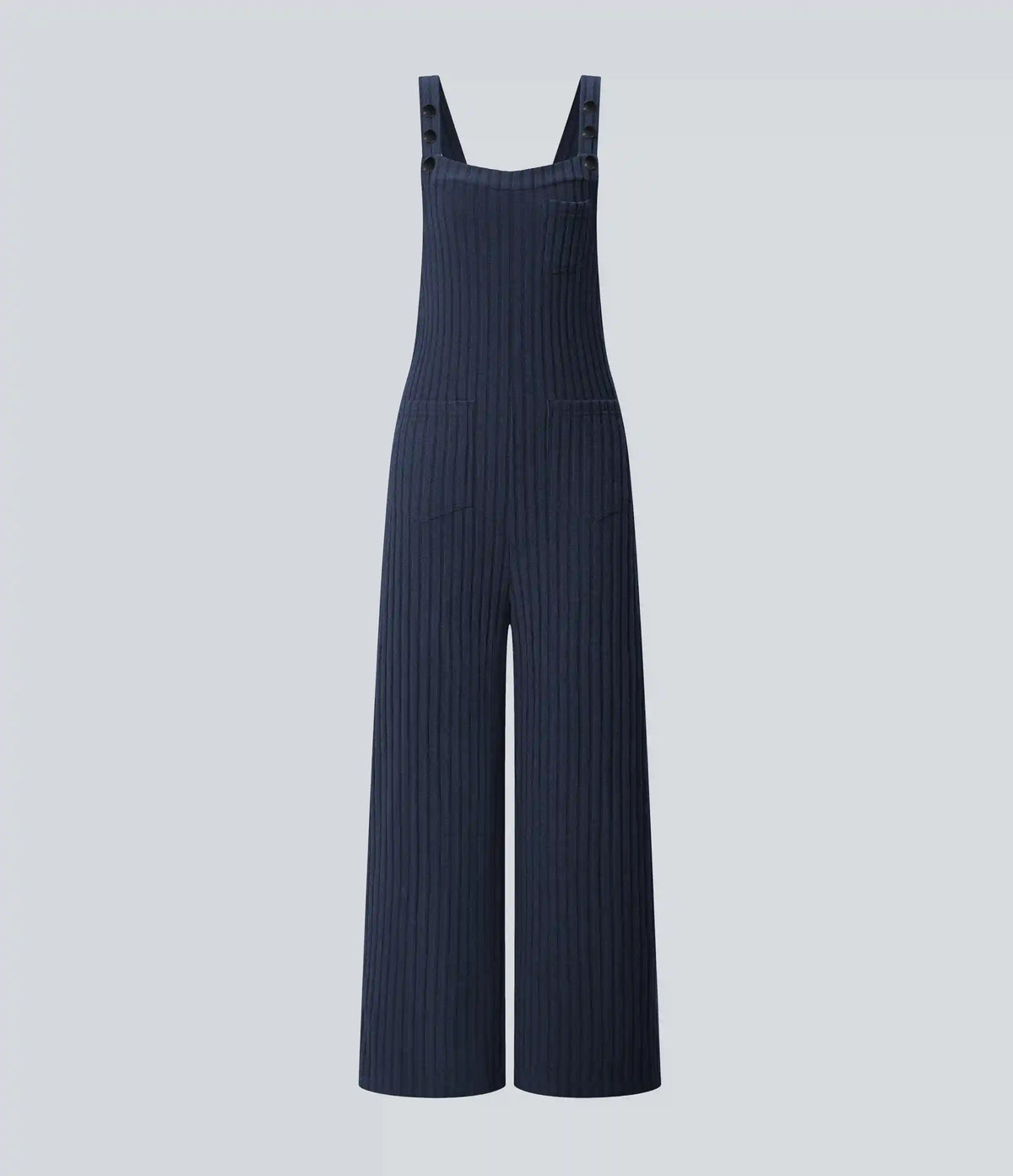Ribbed Knit Pockets Casual Overalls