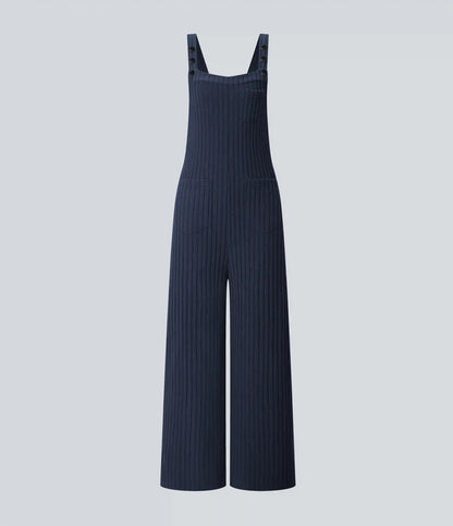 Ribbed Knit Pockets Casual Overalls