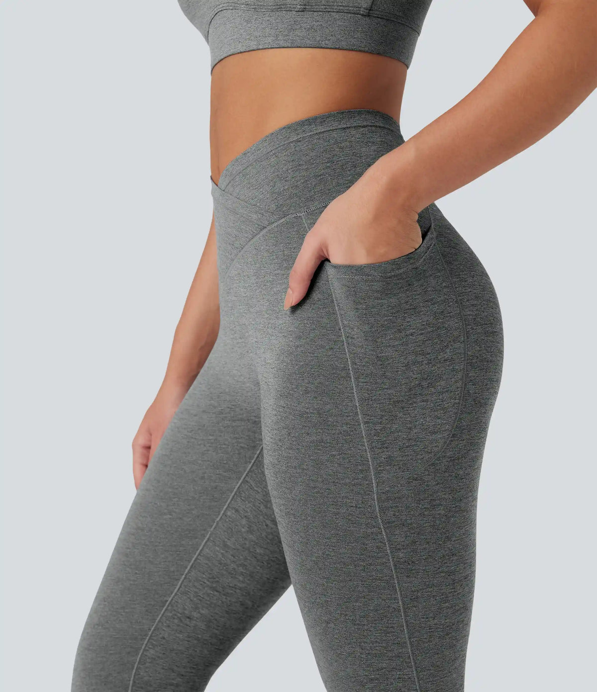 Halara UltraSculpt™ Heathered High Waisted Crossover Quick Dry Yoga Leggings with Pockets