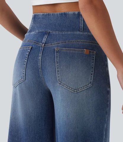 Halara Flex™ Crossover Mid Rise Curved Hem Casual Baggy Jeans with Pockets