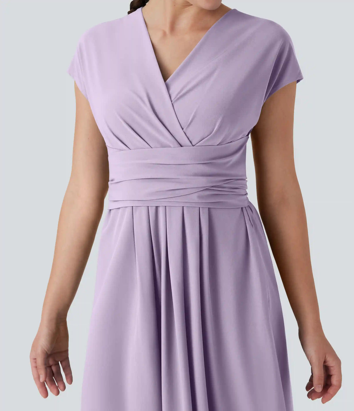 Breezeful™ V Neck Short Sleeve Pocket Tie Back Quick Dry Midi Casual Dress