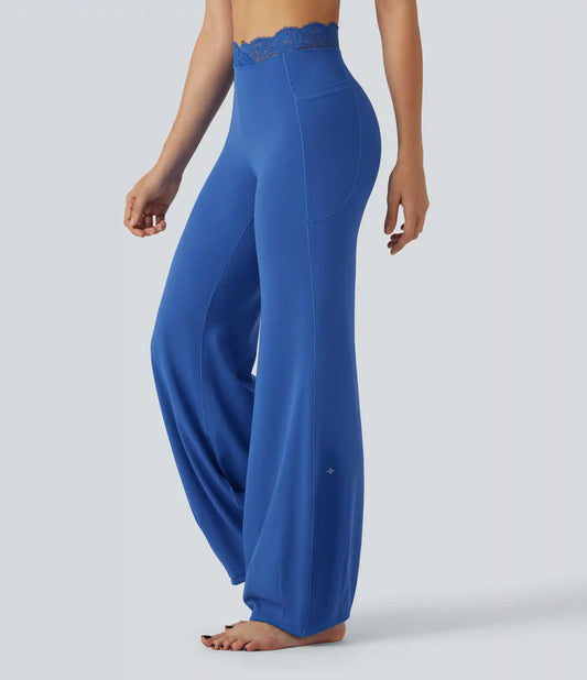 SoftlyZero™ High Waisted Contrast Lace Dance Balloon Pants with Pockets
