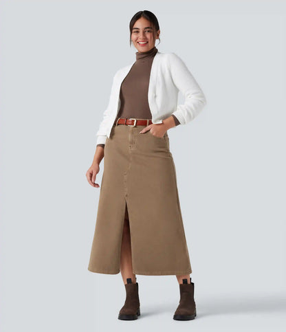 Halara Flex™ Mid Rise Split Midi Casual Colorful Denim Skirt with Pockets