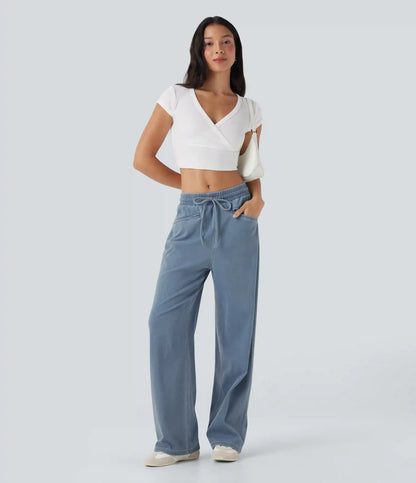 Halara Flex™ High Waisted Drawstring Wide Leg InstantCool Stretchy Knit Casual Sweatpants Jeans with Pockets