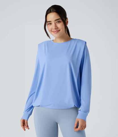 Round Neck Long Sleeve Ruched Yoga Sports Top-UPF50+