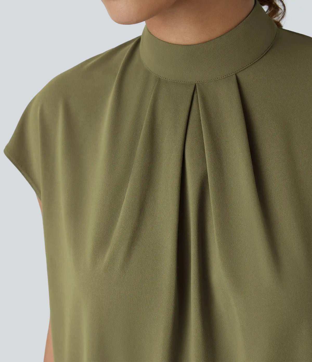Stand Collar Back Cap Sleeve Work Blouse