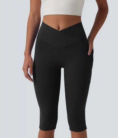 SoftlyZero™ High Waisted Crossover Pedal Pusher Yoga Leggings with Pockets