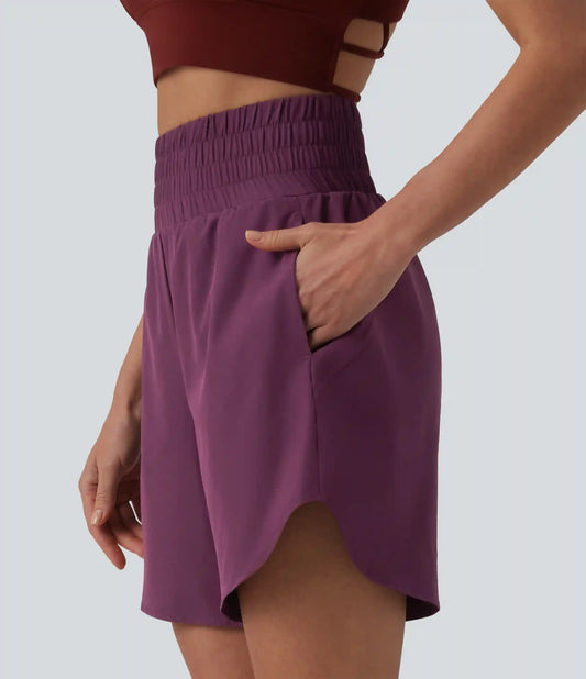 Breezeful™ High Waisted 2-in-1 Curved Hem Quick Dry Running Shorts 7" with Pockets