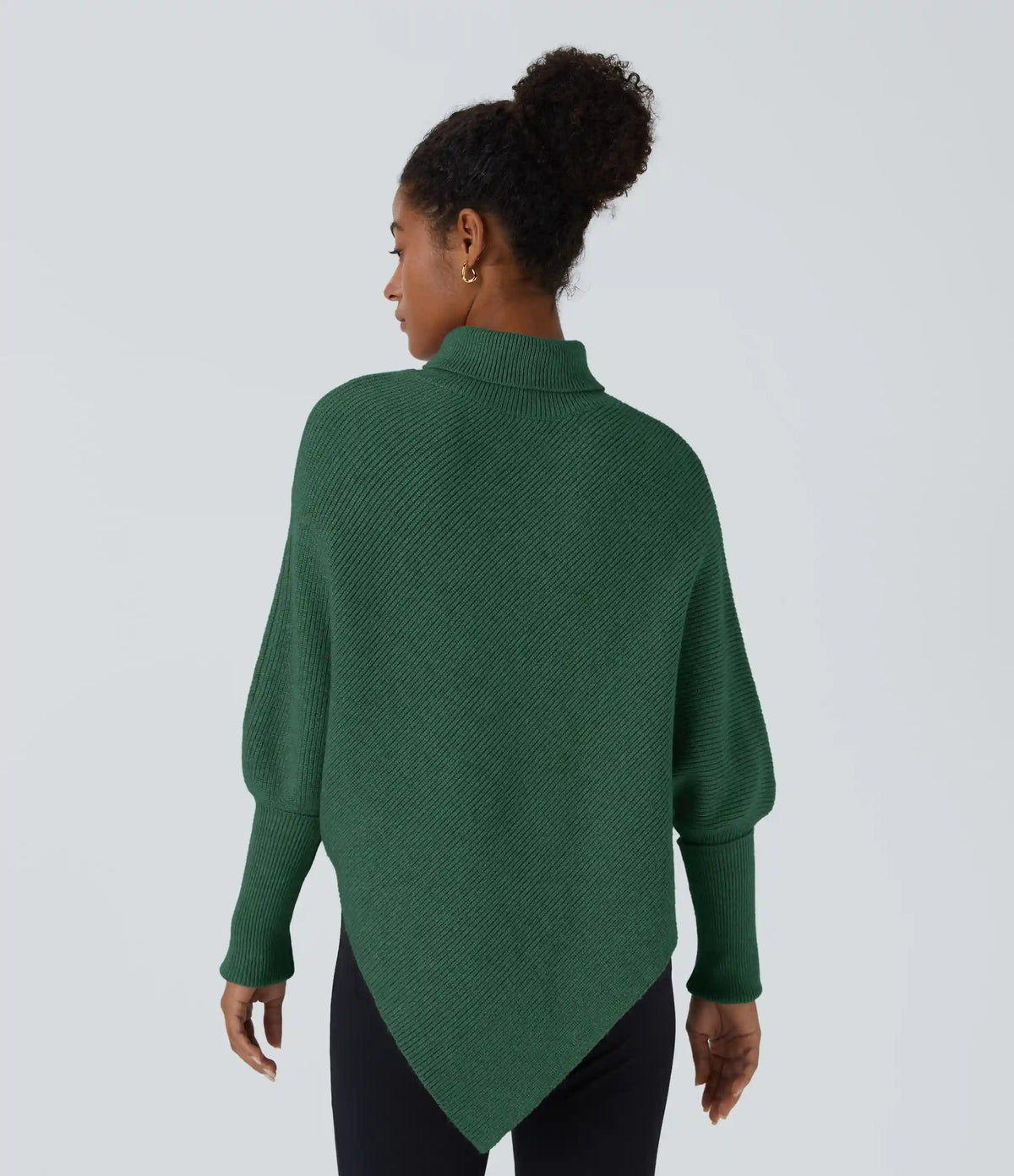 High Neck Long Sleeve Asymmetric Hem Work Sweater